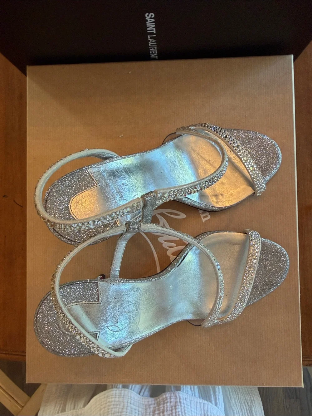 Christian Louboutin Silver Crystal Strappy Heels
